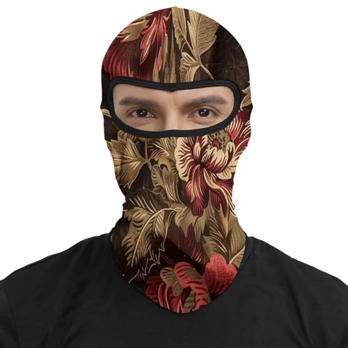 Máscara de esquí para hombres y mujeres con estampado rojo oscuro y marrón, balaclava facial para motocicleta, máscara completa para la cabeza, gorro calentador para el cuello miniatura 2