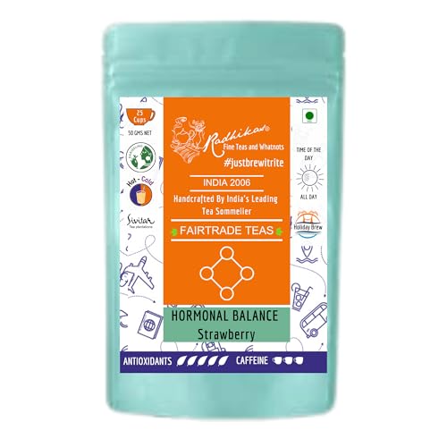 Image of Radhikas Fine Teas Hormonal Balance Strawberry Leaf | Strawberry Green Tea Blend | Fruity Loose Leaf Tea | 50g | Makes 25 Cups