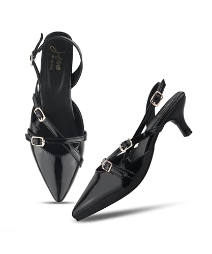 Image of JM LOOKS Kitten Heels for Women Pointed Toe Pumps Low Heel Slingback Heels with Buckle Dress Shoes for Dating Party Working