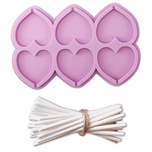 Keuyeo Molde para Paletas De Silicona con 6 Cavidades, Molde para Paletas En Forma De Corazón, Bandejas Reutilizables para Bricolaje, Moldes con Ventosas para Dulces Y Chocolate con 20 Palos Duros