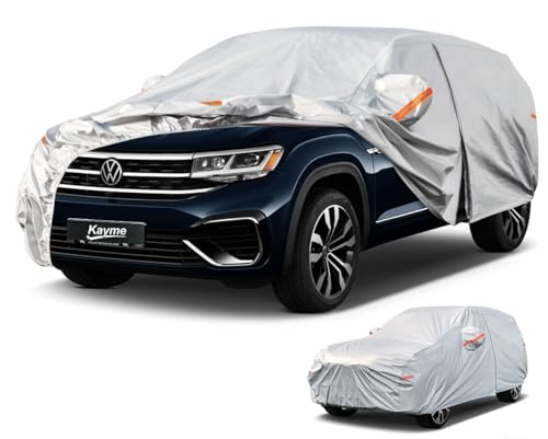 Image of Kayme 6 Layers SUV Car Cover Custom Fit for VW Volkswagen Atlas (2017-2025) Waterproof All Weather for Automobiles, Outdoor Full Cover Rain Sun UV Protection.Silver
