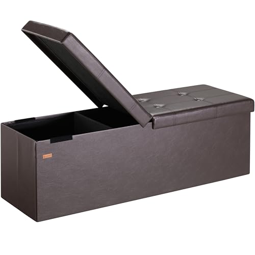Casaria® Banco Almacenaje Baúl Capacidad 130L Carga hasta 300kg Resistente 115x40x40cm Puff Otomana Plegable Tapizado Acolchado Salón Dormitorio Entrada Marrón