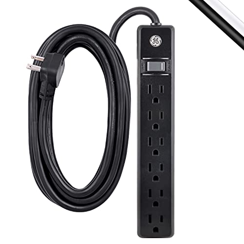 12 electrical cord - GE 6-Outlet Power Strip, 12 Ft Extension Cord, Flat Plug, Grounded, Integrated Circuit Breaker, 3-Prong, Wall Mount, UL Listed, Black, 45192