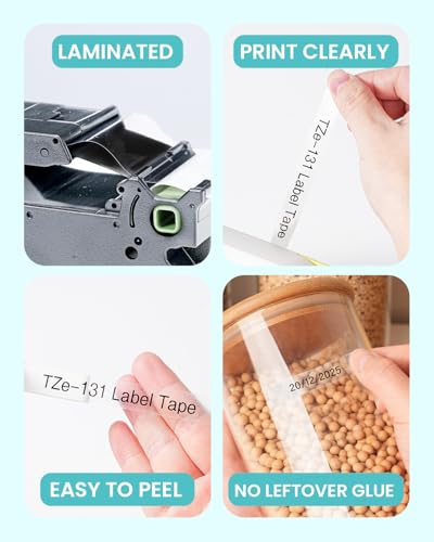 Image of 6-Pack Label Maker Tape 12mm 0.47 inch Clear TZe-131 Replacement for Brother P Touch Label Tape TZe131 TZ-131, Compatible with Brother Ptouch PT-D210 PT-H110 PT-D220 PT-D400, Black on Clear
