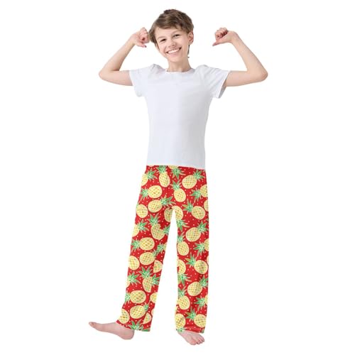Golden Pineapple Boys Long Pants Soft Trousers Elastic Waist Kids Lounge Bottoms with Pockets S-XL2