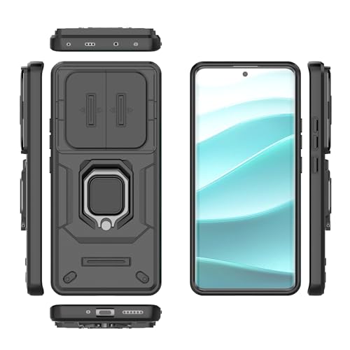 Image of TPU+PC Camshield Pro Case With Slide Camera Protection And Ring Stand Bumper Back Case Cover For Mi Redmi Note 14 Pro 5G (Black)