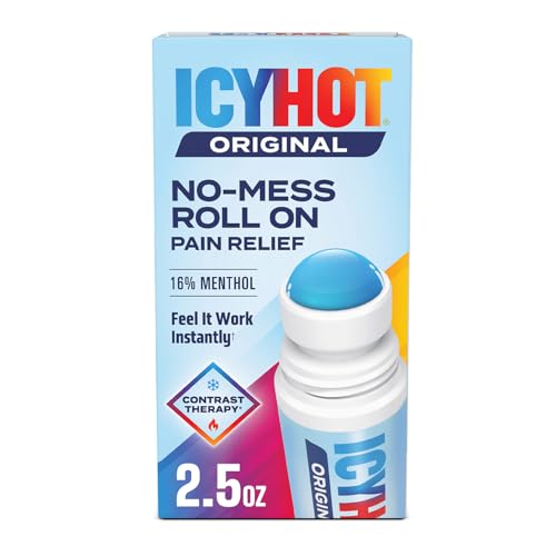 Icy Hot Original Pain Relief No-Mess Roll-On Applicator, Fast-Acting Pain Relief with Max Strength Menthol 16%, Contrast Therapy for Backaches, Joints, Muscle Strains and Arthritis, 2.5 oz