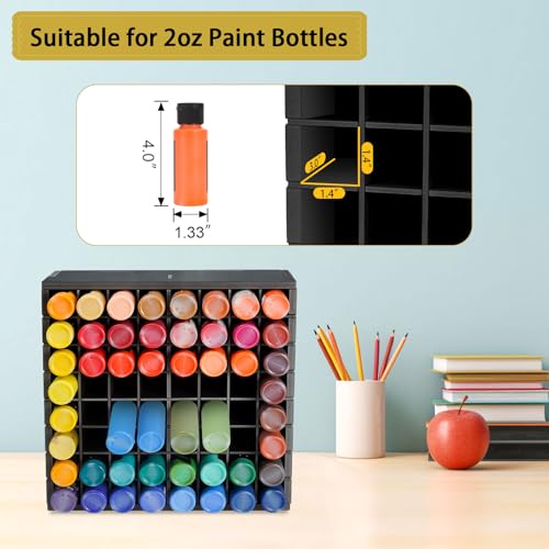 Image of Krafetto 64 Grids Craft Paint Storage Organizer, Wall-mountable Paints Holder, Stackable Paint Bottle Rack Stand for 2oz Acrylic Craft Paints, Black
