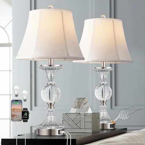 QiMH Glass Table Lamps for Living Room, Modern Table Lamp for Bed...