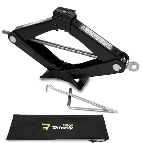 DriveUpTools Scherenwagenheber 2T – Auto Scherenheber mit Ratschenschlüssel, Wagenheber für Pkw, SUVs, Transporter, Scherenlift Heber, Lift Wagenheber für Autos, Scherenwagenheber Schwarz