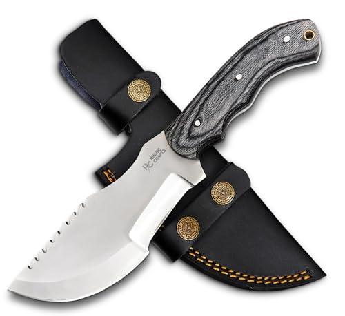 RISING CRAFTS Handmade Fixed Blade Tracker Knife with Sheath - D2 Stainless Steel Outdoor Camping Knife for Bushcrafting & Outdoor Survival