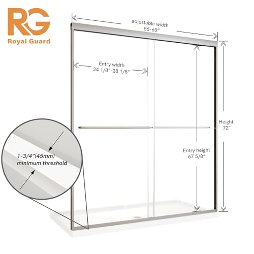Image of Royal Guard Double Sliding Shower Door 56-60 inch W x 72 inch H,Brush Nickel