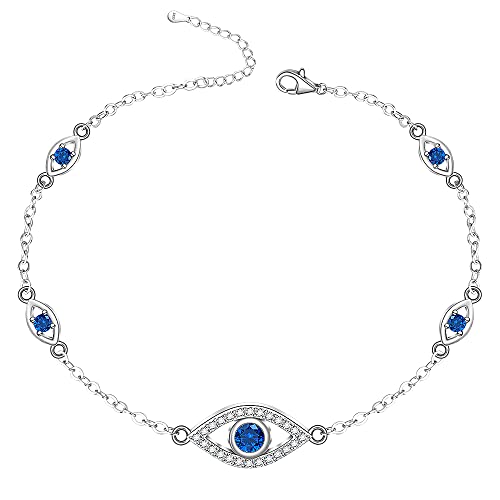 Image of Evil Eye Anklet Sterling Silver Infinity Lotus Flower Evil Eye Anklets for Women Ankle Bracelets Turkish Blue Eyes Protection Chain Jewelry