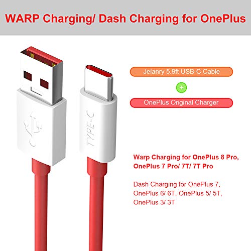 OnePlus 8 Pro Wrap Charging Cable, Jelanry 5.9ft USB Type C Cable for OnePlus 6T Dash Charging Cable Rapid Data Syncing Rubber Coating Fast Charger Cable for OnePlus 8 7T 7 Pro 6T 5 5T 3 3T Red 2Pack