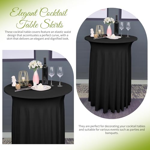 8 Pack Round Cocktail Table Skirt 32"x 43" Black Spandex Fabric Tablecloth with Wavy Drapes Stretch Washable Cocktail Table Skirt Fitted High Top Table Covers for Wedding Birthday Party Banquet by Pesonlook - Used condition - Image 6