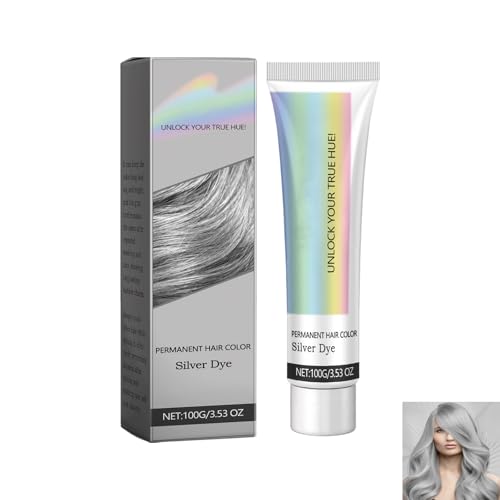 Natural Silver Gray Hair Dye Cream,Crema Colorante Per Capelli Grigio Argento Moda,Estratti Di Piante Nutritive,Per Tutti I Tipi Capelli,100G