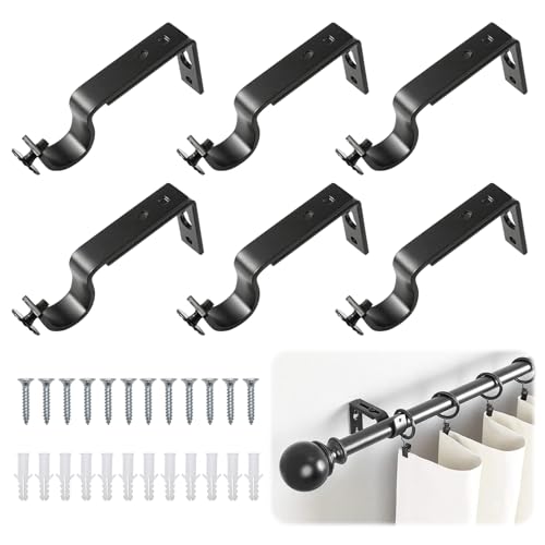 6 soportes de barra de cortina ajustables, diámetro 20 – 25 mm, aleación de aluminio, soporte para barra de cortina, con tornillos para tacos y anclaje de pared, soporte de techo