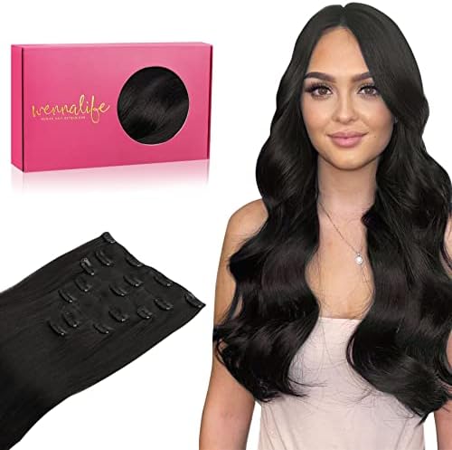 WENNALIFE Clip in Hair Extensions Human Hair 16 Inch 120g 7pcs Natural Black Hair Extensions Clip in for Women Real Human Hair Double Weft Rallonge Cheveux Humain Extension Real Hair Extensions