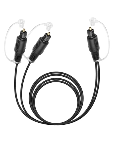 RIIEYOCA Splitter de Audio Óptico Digital 1 en 2 Salidas, Cable Toslink de Fibra Óptica 1 Enchufe a 2 Enchufes para Cine en Casa, Reproductor de Blu ray, Sistema Estéreo (1,5m)