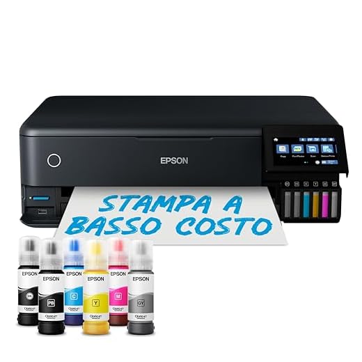 Epson EcoTank ET-8550 Stampante Fotografica per Appassionati Creativi, Formato A3+ Ultraconveniente, Inchiostri a 6 Colori, Gestione dei Supporti a 5 vie, Wi-Fi Direct ed Ethernet, Touchscreen
