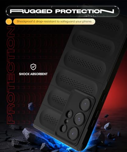 Image of WOW IMAGINE Ultimate Silicone Back Cover Case for Samsung Galaxy S24 Ultra 5G | Heat Dissipation Thin Soft TPU | 360 Camera Protection | Breathable Cooling Holes - Pitch Black