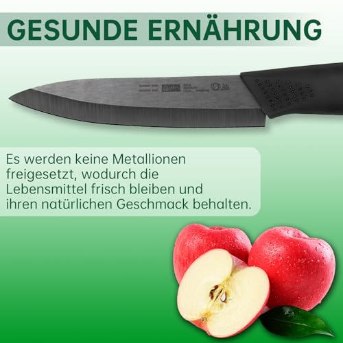 Keramikmesser Set Keramik Messer Küche: Scharf 2er Pack Messerset 15.5cm Kochemesser, 10.7cm Obstmesser Geschenk für Mama (Schwarze Klinge)