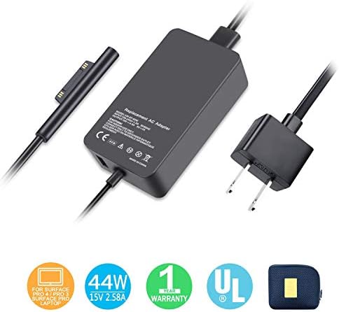 Surface Charger 44W Power Supply Compatible for Microsoft Surface Pro Surface Laptop Surface Pro 3 Pro 4 Surface Go & Surface Book with 2M/6.56 ft Extended Power Charging Cord and Free Carrying Pouch