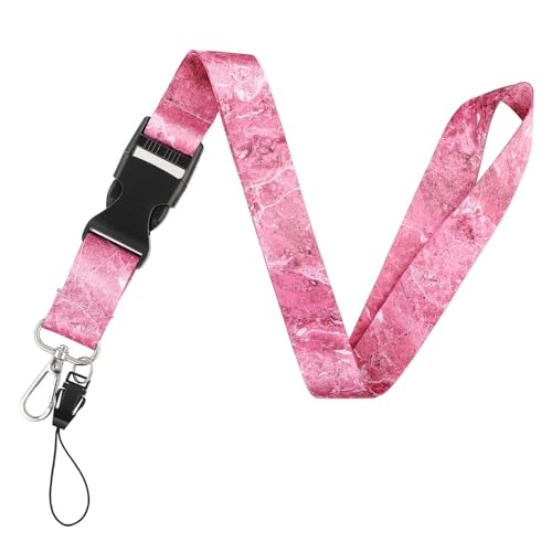 Cobee Lanyard para identificación con hebilla extraíble - Llavero para hombre y mujer - Correa resistente para el cuello Soporte de identificación para enfermeras, profesores, oficina, Mármol rosa