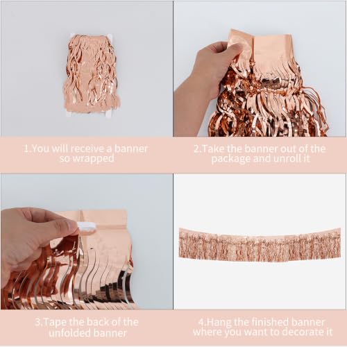 Image of BEISHIDA 3 Pack Rose Gold Wavy Foil Fringe Garland 30ft Tinsel Wall Decor