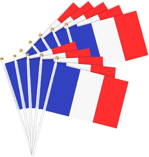 Petit Drapeau Français - 10 Drapeaux Français Bleu Blanc Rouge - Haute Qualité - Résistant - Supporter Equipe de France - Allez les Bleus