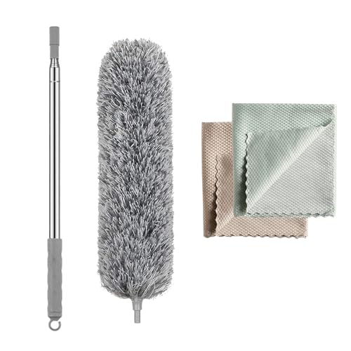 Pack Plumero Atrapapolvo Extensible con 2 Balletas Microfibra 62cm-140cm, Plumero Telescopico...