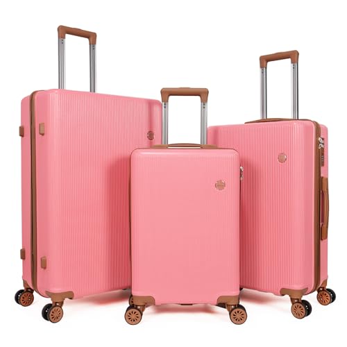 Image of Luggage Sets 3 Piece (20 /24 /28 inch)-Carry On Suitcase-Suitcase With Wheels-PC+ABS - Hardside Spinner Travel Luggage, Black, 4 Pcs Set, Hardside Luggage Sets With Spinner Wheels (PINK)
