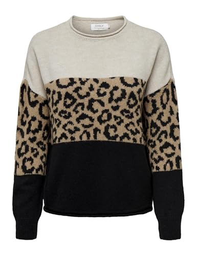 Only Onljade Animal Ls O-cou Cc Knt Sweater, Femme, Moonbeam/Pattern:black/Toasted Coconut, XL