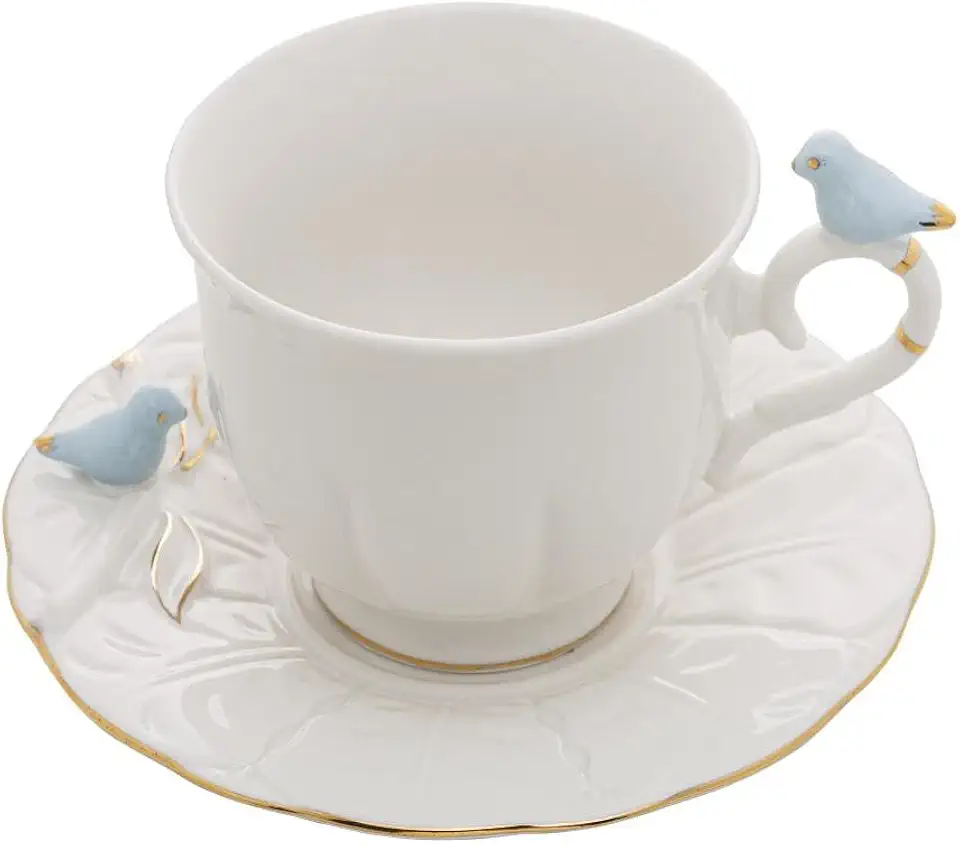 WOLFF - Conjunto 4 Xícaras de Chá de Porcelana Birds Branco 200ml