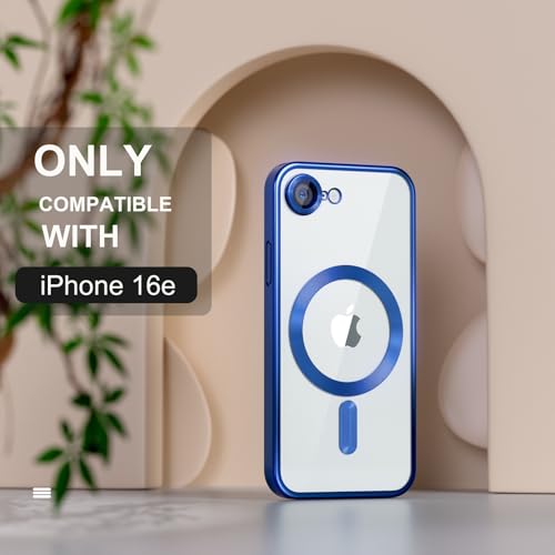 Image of Misea Magnetic for iPhone 17e / 16e Case Compatible with MagSafe | [Never Yellowing] [Military Drop Protection] Full Camera Lens Protector Plating Soft Clear Phone Case for Women, Deep Blue