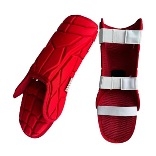 Oshhni Protectores de piernas de béisbol, espinilleras Protectoras para Adolescentes, Equipo Deportivo Ligero multifunción, espinilleras Ajustables, Rojo