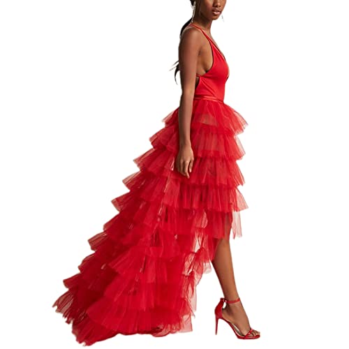 Women Long High Low Ruffles Tulle Skirt Solid Color Mesh Tied-Up Irregular Floor-Length Party Train Overskirt Cover Ups3