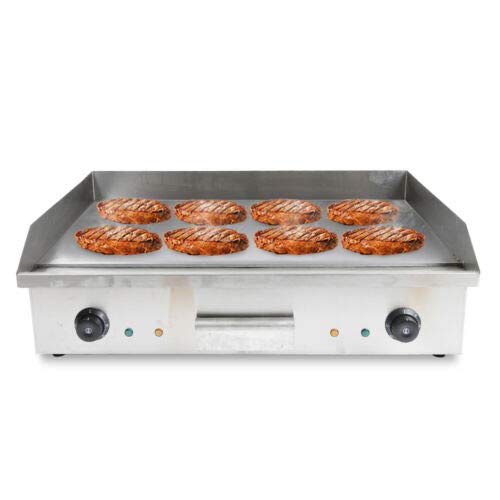 Commercial Electric Countertop Griddle Flat Top Grill Hot Plate,Stainless Steel Flat Top Stove Grill Cooktop Dual Control Temperature Teppanyaki Machine Electric Grills Outdoor Cooking 50-300°C