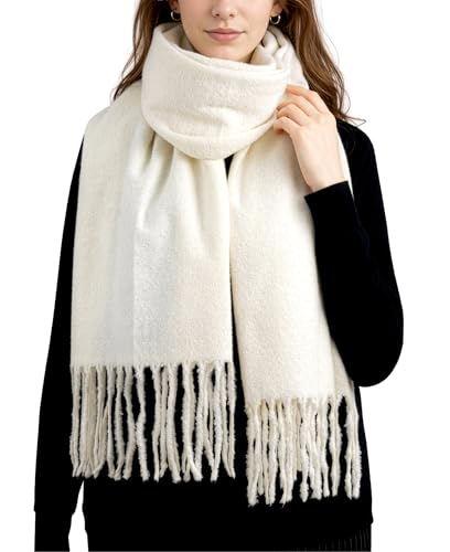 Achillea Warm Cashmere-Feel Winter Scarf Thick Shawl Wrap for Cold Weather Blanket Scarf for Everyday Wear (Ivory)