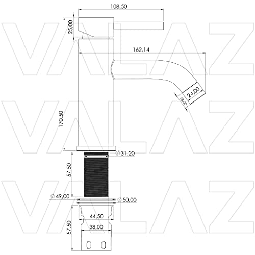 VALAZ Jabalon Round Brushed Gold Bathroom Sink Mixer Tap with Curved Spout Cold and Hot Water Mixer Tap Matt Brass - Image 2