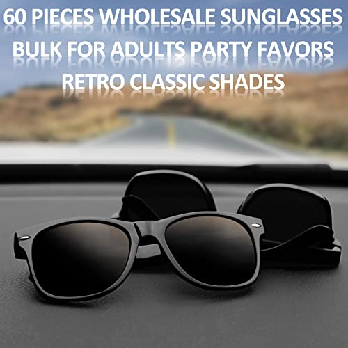 Oleitodh 60 Pack Adult Black Sunglasses For Men Women In Bulk Plastic Vintage Retro Style Sunglasses 70S 80S Classic Shades Eyewear Party Prop Favors Supplies #TOP6