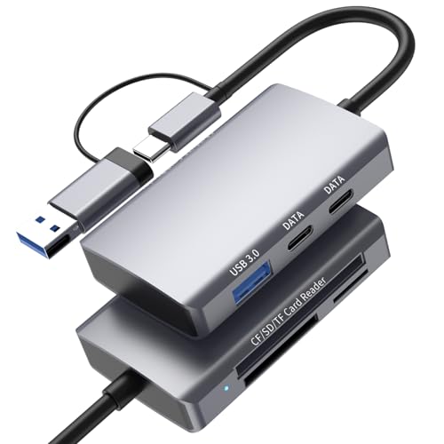 Lecteur de cartes CF/SD/TF transfert ultra rapide avec double hub USB 3.0