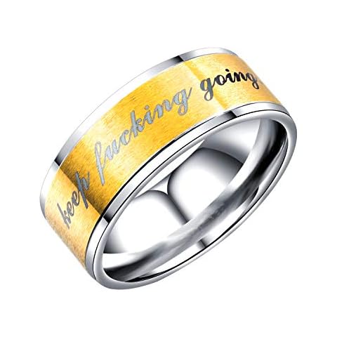 ALEXTINA Stainless Steel Keep Going Ring Inspirational Gifts for Men Women 8MM Graduation Class Ring Gold Tone Size 7 Cover