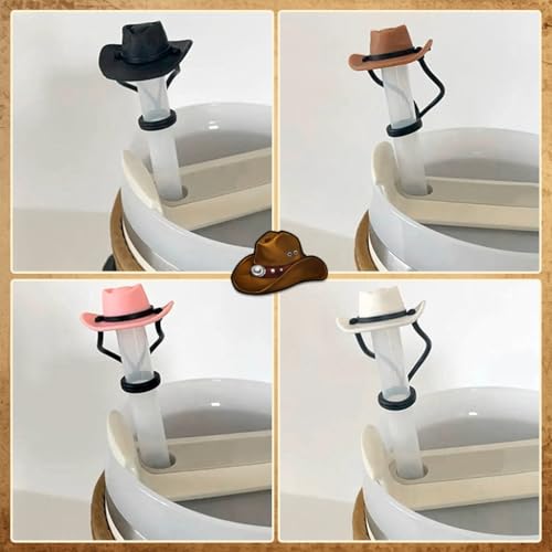 Image of HASTHIP 4 Pack Silicone Cowboy Hat Straw Covers Cap Compatible with Stanley Cup 30 40 oz, Cute Funny Tumbler Straw Topper Accessories for Man & Woman Valentine's Day Gifts