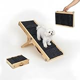 Small Dog Ramp for Bed and Couch Wooden Adjustable Pet Stairs for Dogs and Cats 31.6' Non Slip Foldable Ramp with 4 Height Settings 10'-17' for Puppies,Car, SUV Indoor Outdoor Use