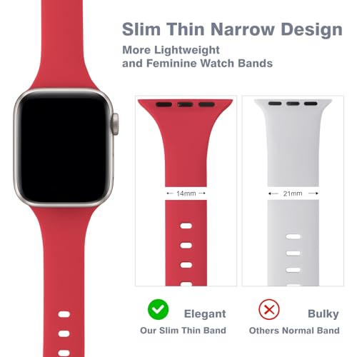 Image of 6 Pack Thin Slim Soft Silicone Bands Compatible with Apple Watch Women Men | 38mm 40mm 41mm 42mm 44mm 45mm 46mm 49mm, Waterproof Lightweight Strap for iWatch Series 11 /10 /9 /8 /7 /6 /5 /4 /3 /2 /1 SE Ultra