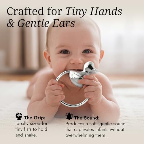Image of Duck 925 Sterling Silver Teether Rattle Ring | non tarnishing, 0-12 months, teething gift, engravable, gift boxed, baby shower, christening, newborn keepsake