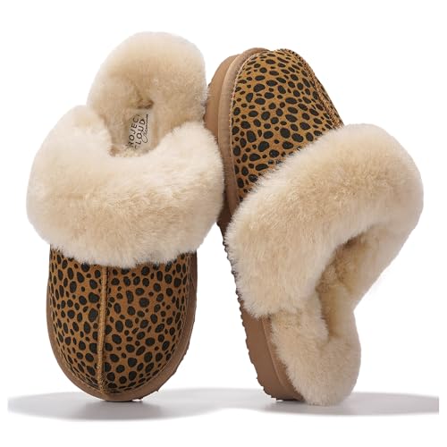 Project Cloud Genuine Leather Slippers for Women Footwear with Real Sheep Wool Lining Womens Clogs & Mule - Non-Slip Indoor/Outdoor Scuff Womens Slippers with Memory Foam Insole (Henka)