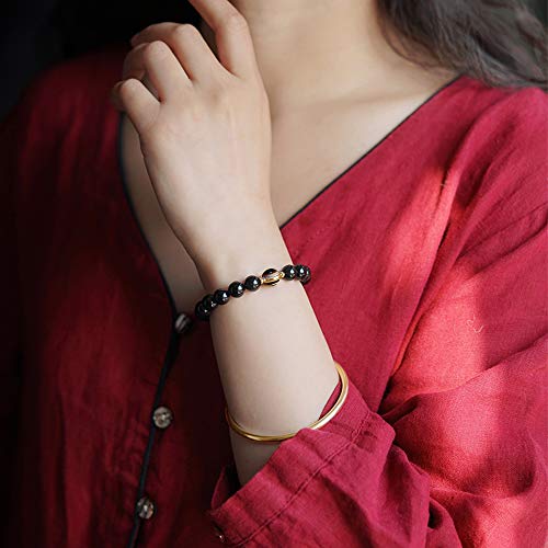 L&C Feng Shui Black Obsidian Wealth Bracelet - 8MM 10MM Women Mens Bracelets Natural Black Obsidian Crystal Evil Eye Agate Bring Luck Prosperity Elastic Stretch Beaded Bracelet for Woman Men3