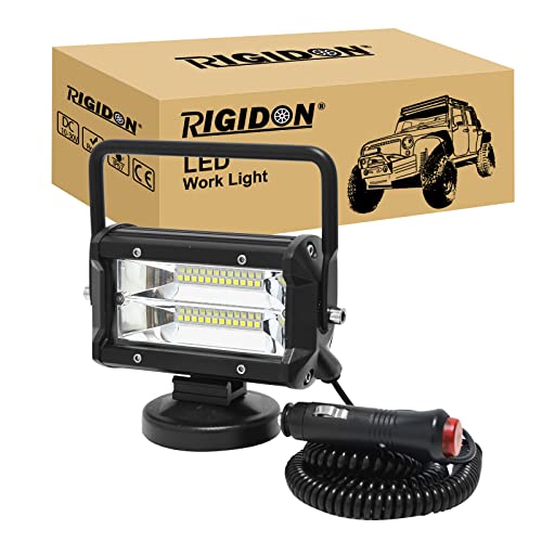 RIGIDON 1 Pcs Led arbeitsscheinwerfer mit magnetfuß, 5 Zoll 13cm 72W 12V 24V led flutstrahler, offroad beleuchtung für Auto SUV ATV, Traktor, LKW, 4x4, Boot,6000K led suchscheinwerfer, arbeitslicht